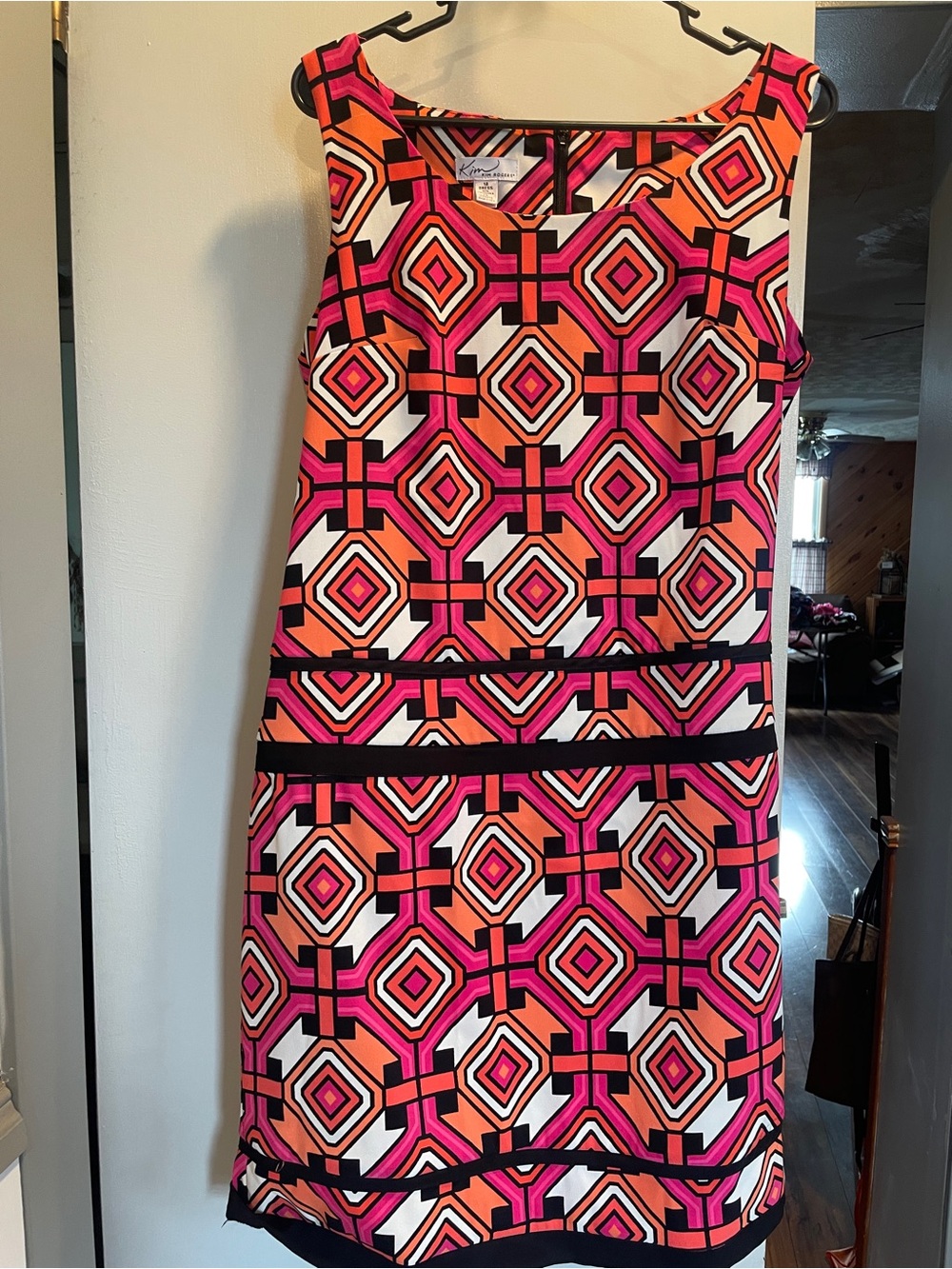 Kim Rogers Geometric Shift Dress  in Pink & Orange size 14